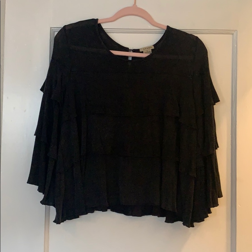Anama Vintage Black Ruffle Top Size S